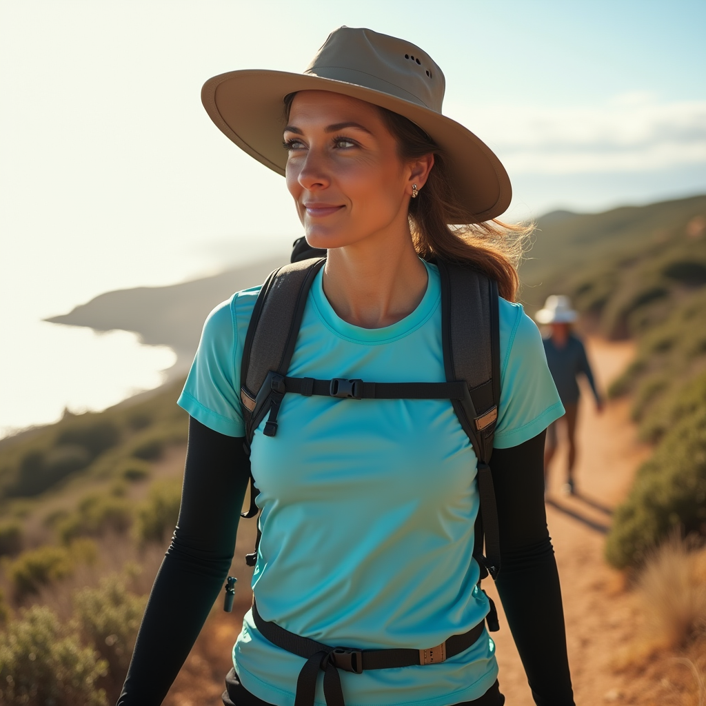 Lady wearing sunsleeves walking outdoors